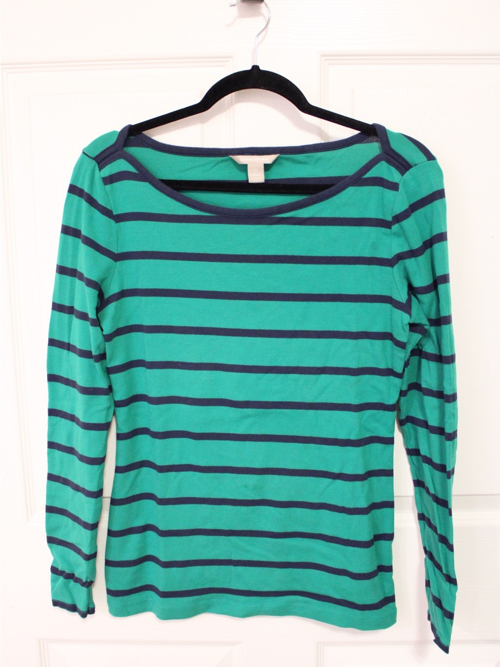 Banana Republic Teal and Navy Striped Long-Sleeve Top